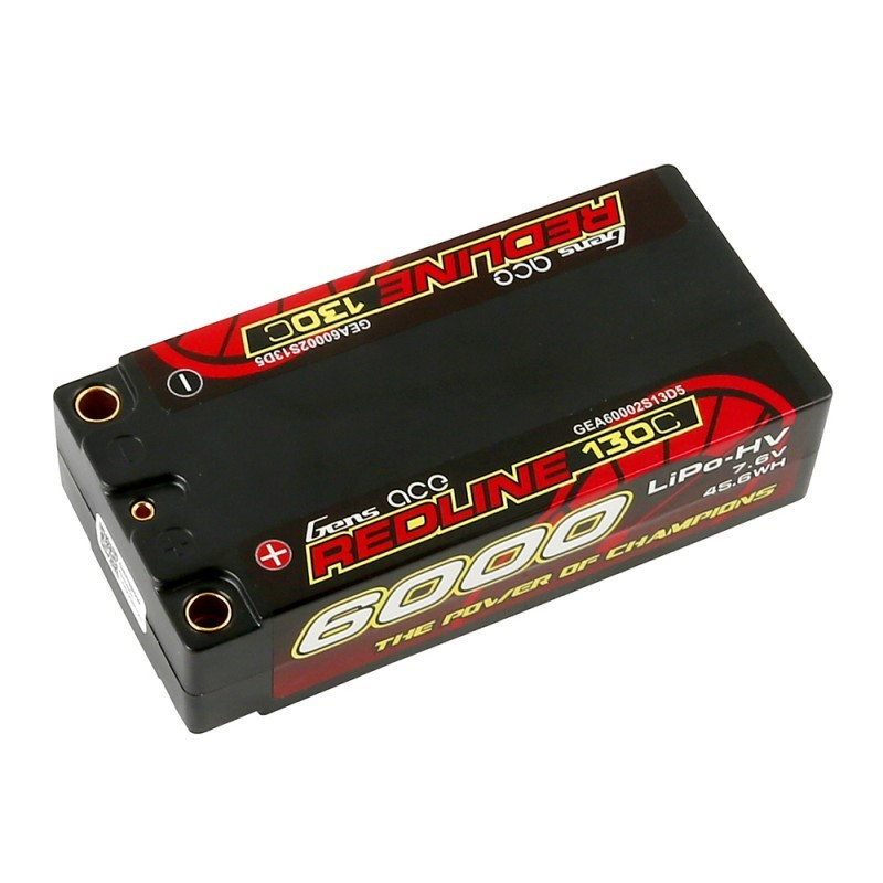 GENS ACE REDLINE SERIES 6000 mAh SHORTY 7.6V HV 130C 2S2P HC 5,0mm BANANA BULLET - GEA60002S13D5