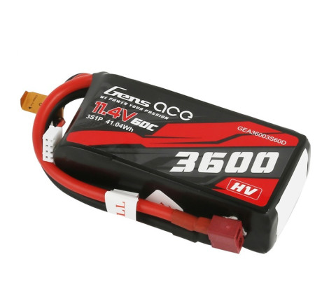 GENS ACE 3600 mAh 11.4V 60C HV 3S1P WITH XT60-T-PLUG - GEA36003S60D