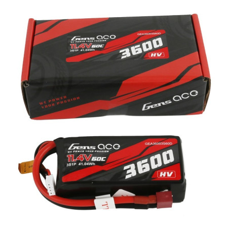 GENS ACE 3600 mAh 11.4V 60C HV 3S1P WITH XT60-T-PLUG - GEA36003S60D