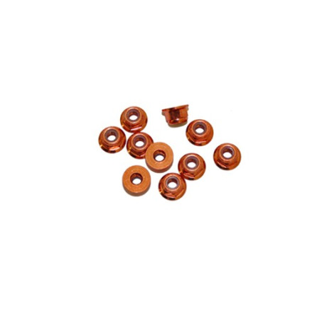 3MM. ALU. NYLON NUT W/FLANGED ORANGE (10pcs)