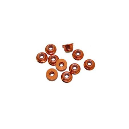 3MM. ALU. NYLON NUT W/FLANGED ORANGE (10pcs)