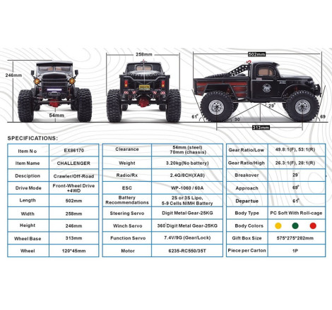 CHALLENGER 4x4 RTR 1:10 WATERPROOF TRAIL CRAWLER RED RGT86170