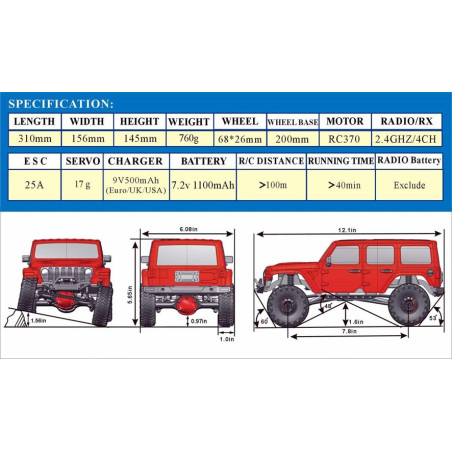 ADVENTURE JL 4x4 RTR 1:16 WATERPROOF TRAIL CRAWLER RED RGT136161 JL