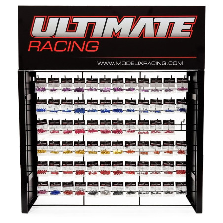 COLORED NUTS, WASHERS, SHIMS & BODY CLIPS STACKABLE DISPLAY RACK W/ 2 x 71 ITEMS (142 pcs)