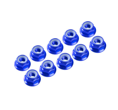 3MM. ALU. NYLON NUT W/FLANGED BLUE (10pcs)