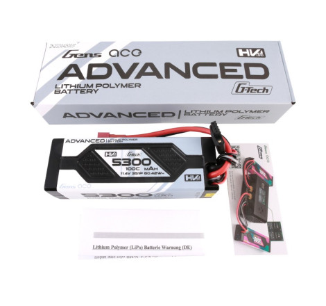 GENS ACE ADVANCED 5300 mAh 11,4V HV 100C 3S1P HC WITH DEANS -GEA5333S100DGT