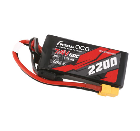 GENS ACE G-TECH 2200 mAh 7.4V 60C 2S1P WITH XT60-GEA222S60X6GT