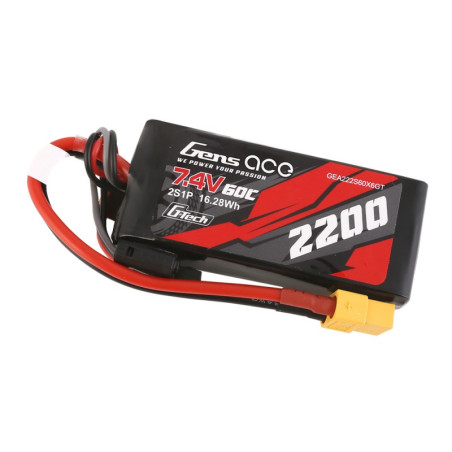 GENS ACE G-TECH 2200 mAh 7.4V 60C 2S1P WITH XT60-GEA222S60X6GT