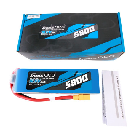 GENS ACE 5800 mAh 18.5V 60C 5S1P WITH XT90 -GEA58005S60X9