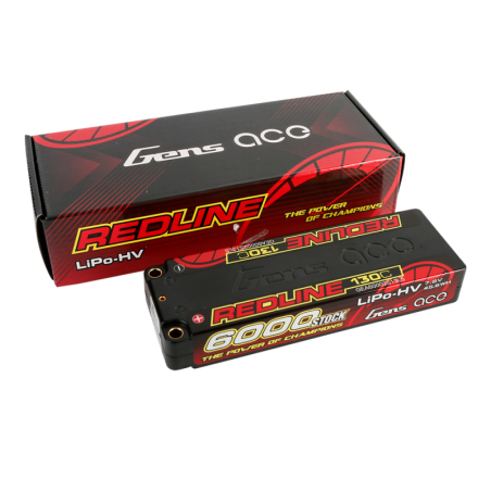 GENS ACE REDLINE SERIES 6000 mAh 7.6V HV 130C 2S2P HC 5,0mm BANANA BULLET - GEA60002S13L5