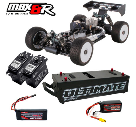 COMBO COCHE 1/8 OFF ROAD MBX8R + 2X SRT-9027 + BATERIA RECEPTOR UR4451 + COMBO CAJA ARRANCADORA UR4501C