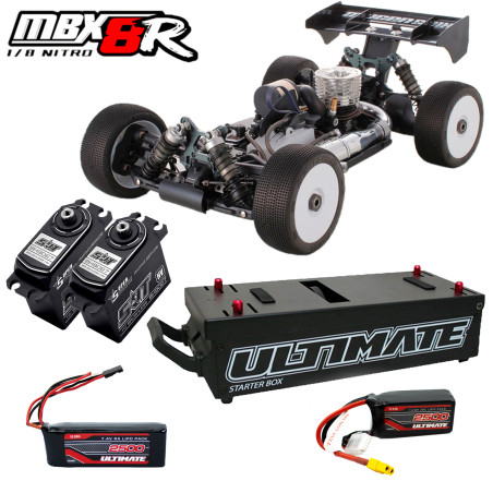 COMBO MBX8R 1/8 OFF ROAD BUGGY + 2 x SRT-9027 + 7.4v. 2500mAh LiPo FLAT RECEIVER BATTERY PACK JR UR4451 + STARTER BOX WITH 11.1V