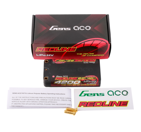 GENS ACE REDLINE 2.0 SERIES 4200 mAh SHORTY 7.6V HV 140C 2S1P HC 5.0mm BANANA BULLET - GEA40002S14D5