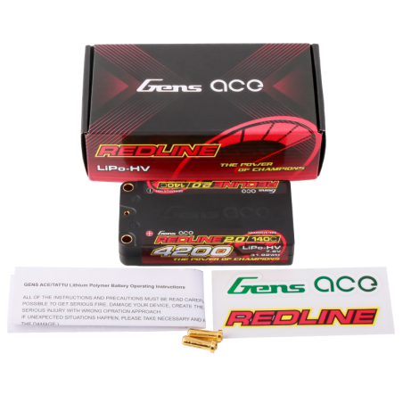 GENS ACE REDLINE 2.0 SERIES 4200 mAh SHORTY 7.6V HV 140C 2S1P HC 5.0mm BANANA BULLET - GEA40002S14D5