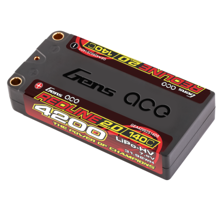 GENS ACE REDLINE 2.0 SERIES 4200 mAh SHORTY 7.6V HV 140C 2S1P HC 5.0mm BANANA BULLET - GEA40002S14D5