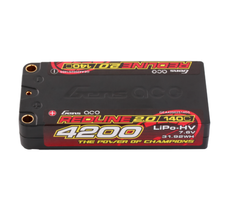 GENS ACE REDLINE 2.0 SERIES 4200 mAh SHORTY 7.6V HV 140C 2S1P HC 5.0mm BANANA BULLET - GEA40002S14D5