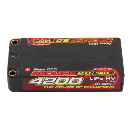 GENS ACE REDLINE 2.0 SERIES 4200 mAh SHORTY 7.6V HV 140C 2S1P HC 5.0mm BANANA BULLET - GEA40002S14D5