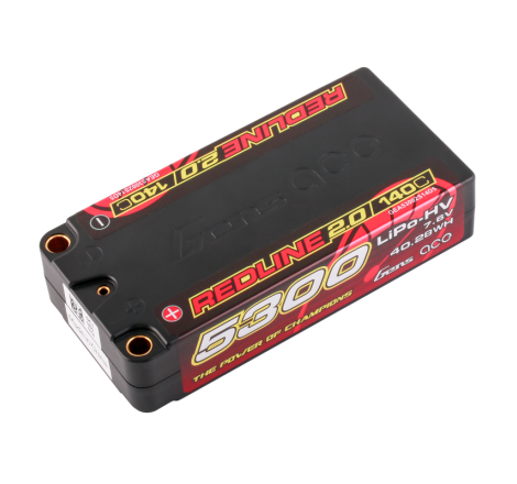 GENS ACE REDLINE 2.0 SERIES 5300 mAh SHORTY 7.6V HV 140C 2S1P HC 5.0mm BANANA BULLET - GEA53002S14D5