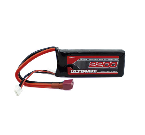 ULTIMATE 7.4v. 2200 mAh 20C LiPo BATTERY SOFT CASE MINI PACK T-DEAN