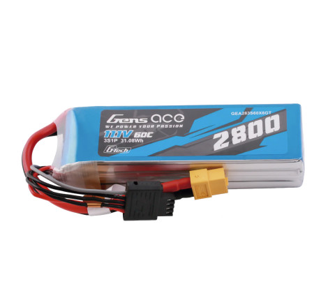 GENS ACE G-TECH SOARING 2800 mAh 11.1V 60C 3S1P WITH XT60-GEA283S60X6GT