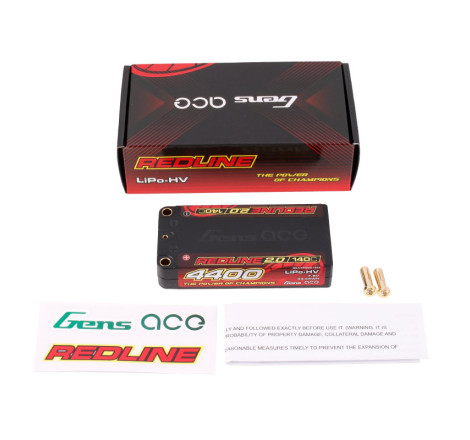 GENS ACE REDLINE 2.0 SERIES 4400 mAh SHORTY 7.6V HV 140C 2S1P HC 5.0mm BANANA BULLET - GEA44002S14S5