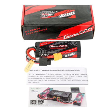 GENS ACE G-TECH 2200 mAh 7.4V 60C 2S1P GRP-76 WITH XT60-GEA222S60X76GT