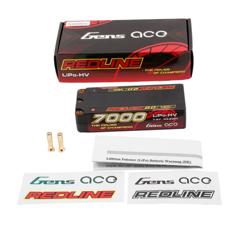 GENS ACE REDLINE 2.0 SERIES 7000 mAh MID SHORTY 7.6V HV 140C 2S2P HC 5,0mm BANANA BULLET - GEA70002S14M5