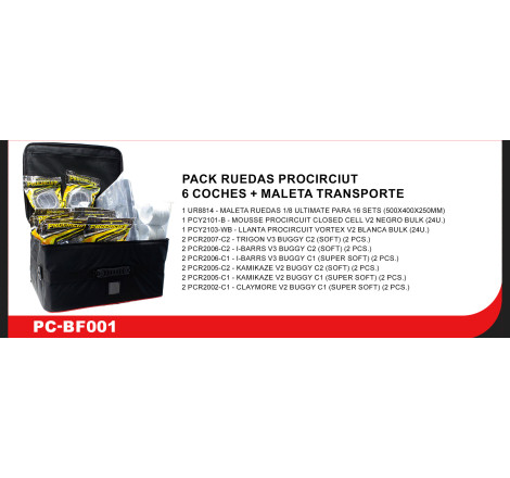 PACK RUEDAS PROCIRCIUT 6 COCHES + MALETA TRANSPORTE