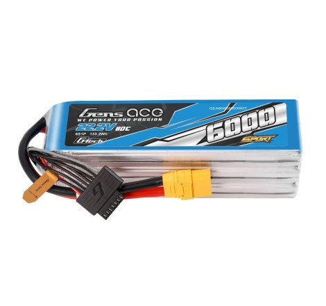 GENS ACE SPORT G-TECH 6000 mha 22.2V 80C 6S1P WITH XT90 (700 HELI)- GEA606S80SX9GT