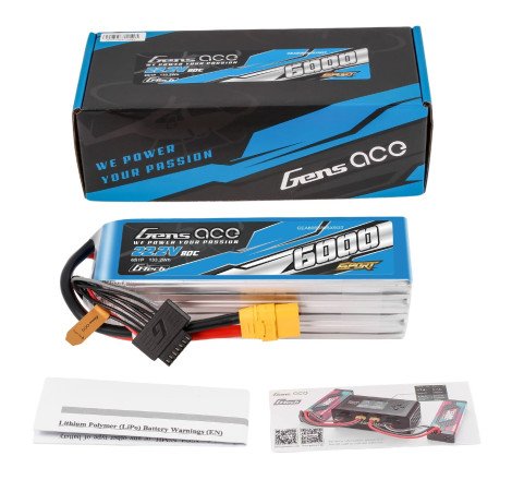 GENS ACE SPORT G-TECH 6000 mha 22.2V 80C 6S1P WITH XT90 (700 HELI)- GEA606S80SX9GT