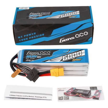 GENS ACE SPORT G-TECH 6000 mha 22.2V 80C 6S1P WITH XT90 (700 HELI)- GEA606S80SX9GT