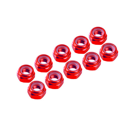 4 mm. ALU. NYLON NUT RED (10 pcs)