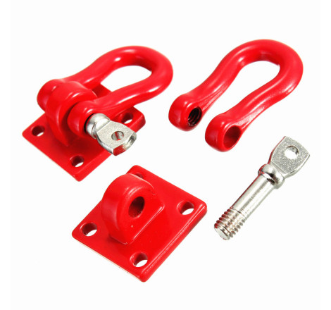 1/10 SCALE CRAWLER ACCESSORY METAL HEAVY DUTY SHACKLE W/MOUNTING BRACKET RED (2pcs)