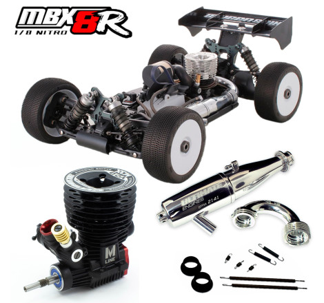 COMBO MBX8R 1/8 OFF ROAD BUGGY + M3X ENGINE + 2141 PIPE SET W/ MANIFOLD