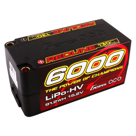 GENS ACE REDLINE SERIES 6000 mAh SHORTY 15,2V HV 130C 4S2P HC 5,0mm BANANA BULLET-GEA60004S13S